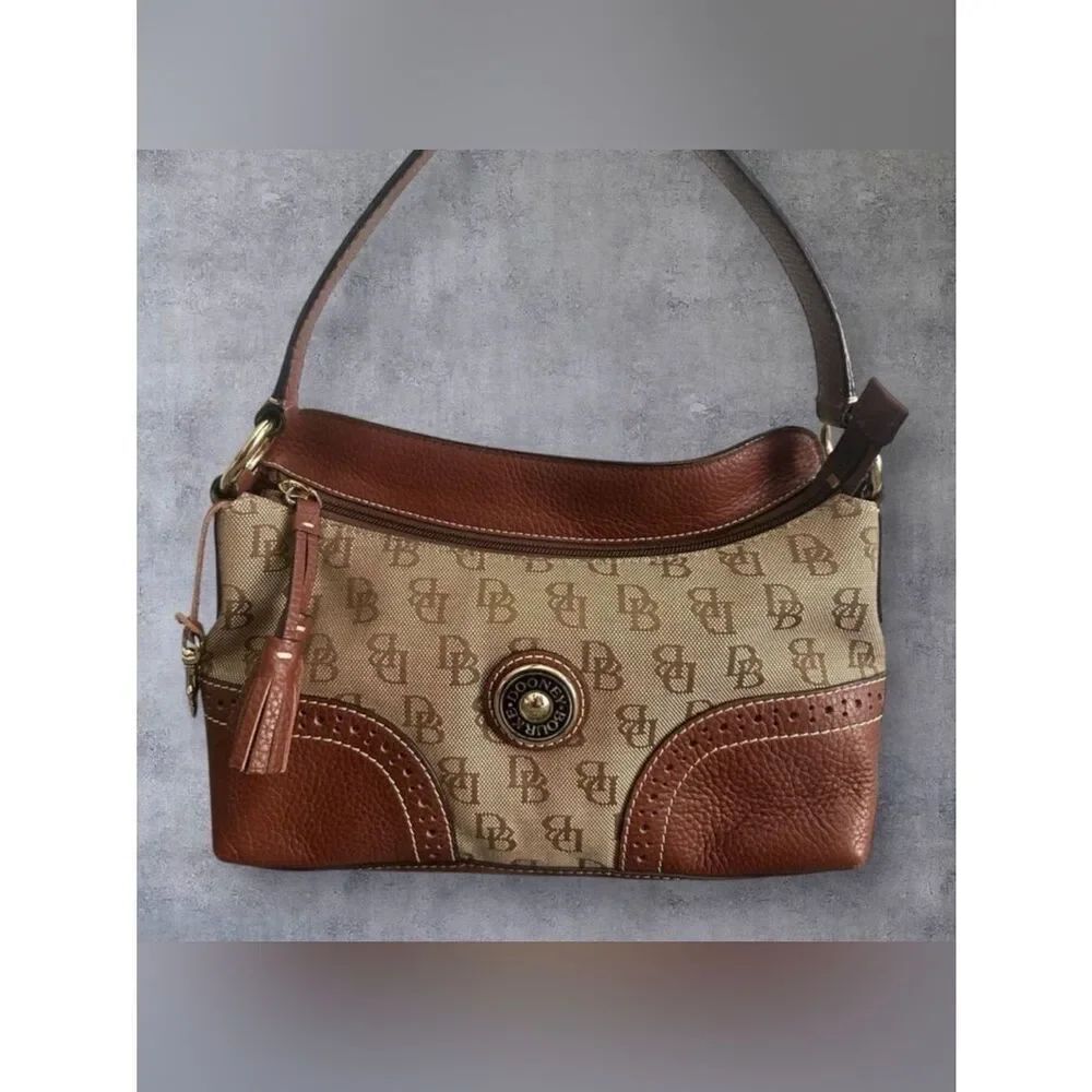Dooney and Bourke Signature Canvas and Pebble Leather Hobo Satchel Shoulder Bag